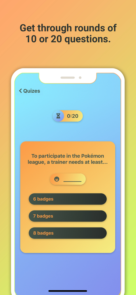 Anime Trivia - Una captura de pantalla de la aplicación Trivia de Anime que muestra una pregunta de opción múltiple sobre insignias de Pokémon.