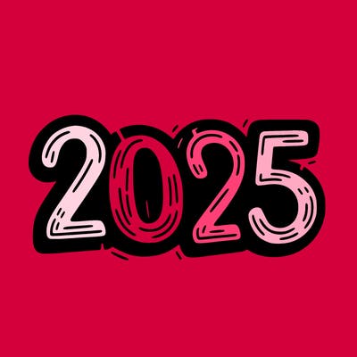 one line scrawled numbers sketch design “2025”