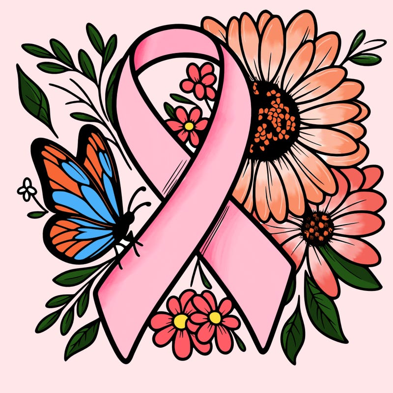 cancer awareness symbol with flowers and butterflies