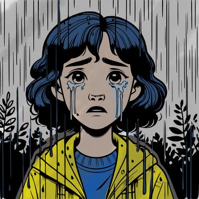 realistic girl in the rain crying