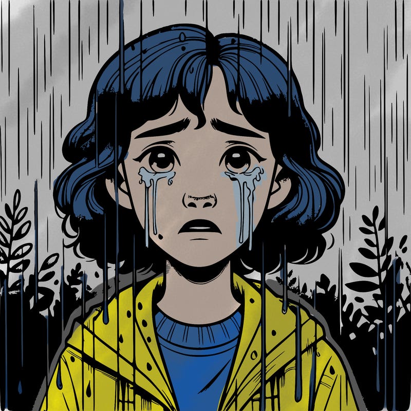 realistic girl in the rain crying