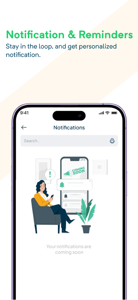 Balador - Balador app interface showing notification and reminder features for virtual queuing