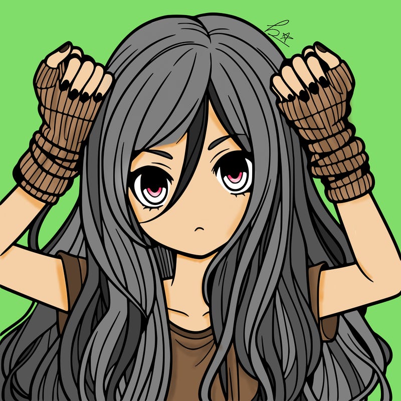long haired girl with fingerless gloves
