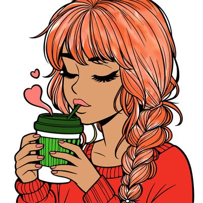 realistic girl drinking coffee