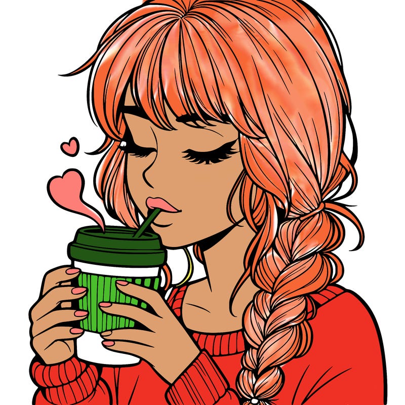 realistic girl drinking coffee