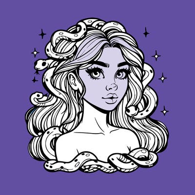 realistic girl with snakes as hair