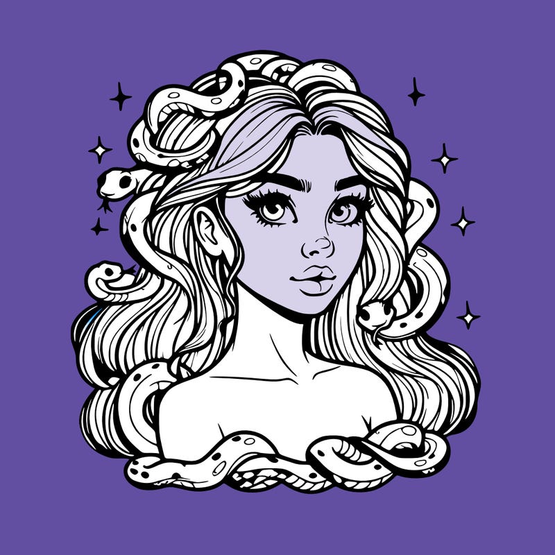 realistic girl with snakes as hair