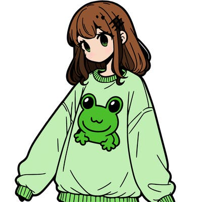 girl wearing frogging sweatshirt