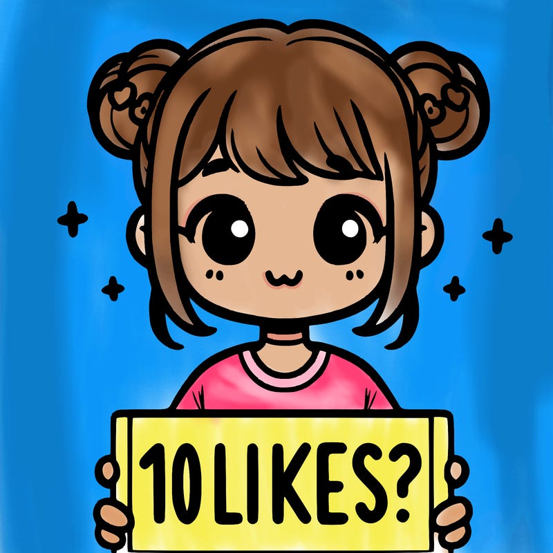 cute girl that is holding a sign that says 10 likes?