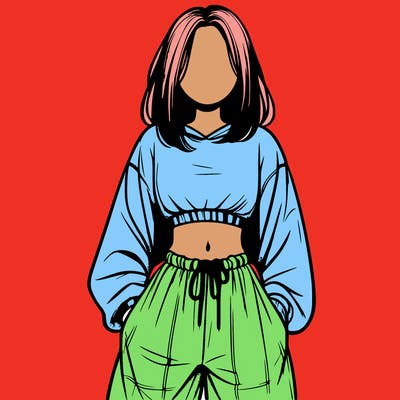 realistic girl faceless with baggy pants and a crop top