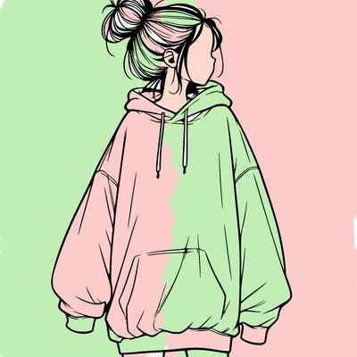 realistic girl with a oversized sweatshirt on and a bun