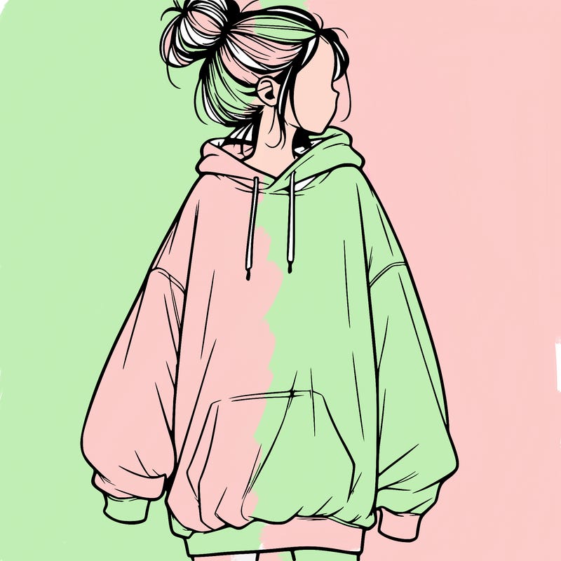 realistic girl with a oversized sweatshirt on and a bun