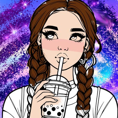 realistic girl with braided hair drinking boba
