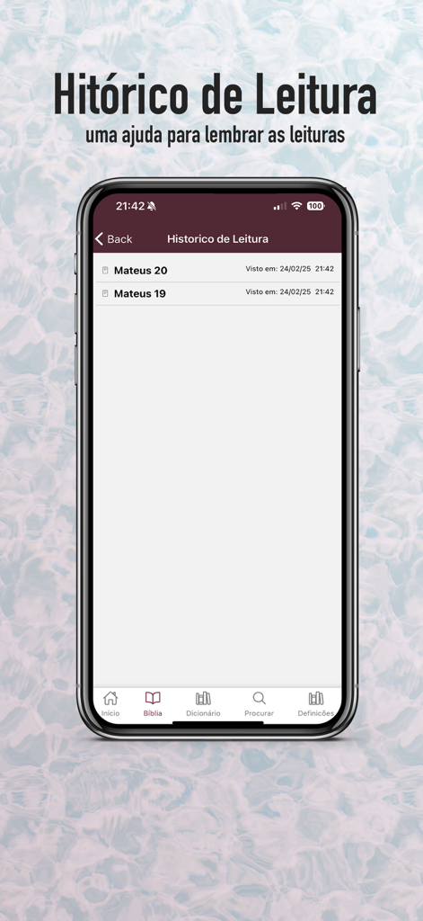 Bíblia Almeida Atualizada - Interface de histórico de leitura do aplicativo Bíblia Almeida Atualizada