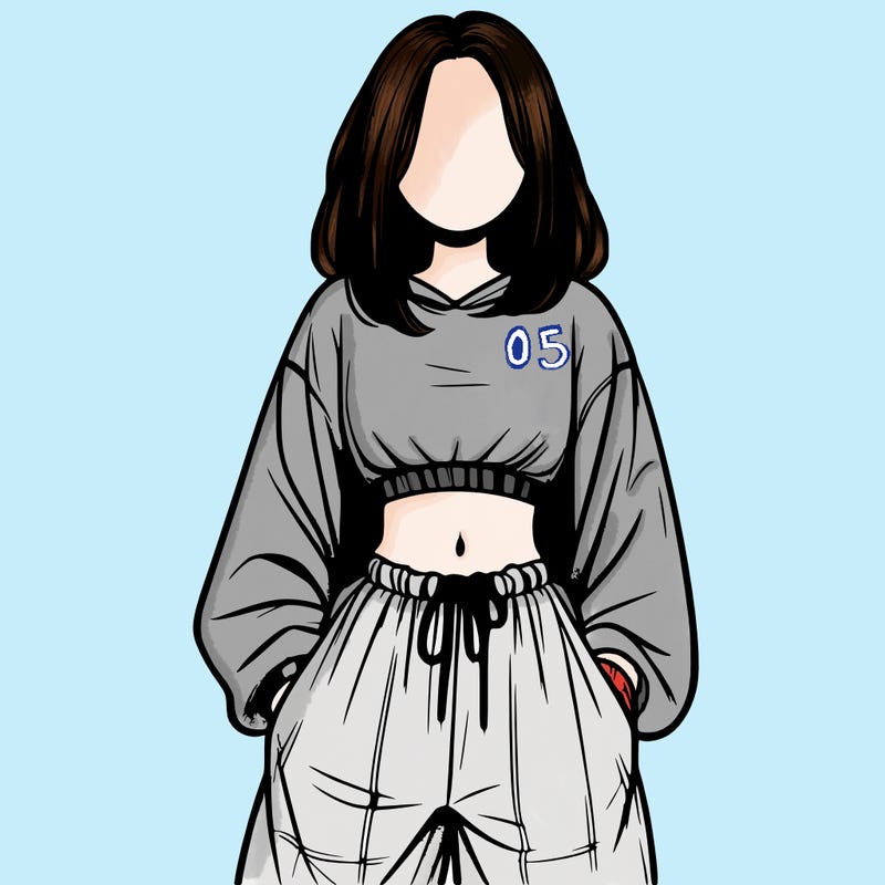 realistic girl faceless with baggy pants and a crop top