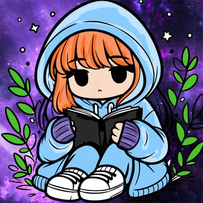 girl in oversized hoodie reading a book