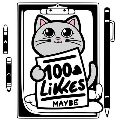 a cat holding a paper that says 100 likes maybe