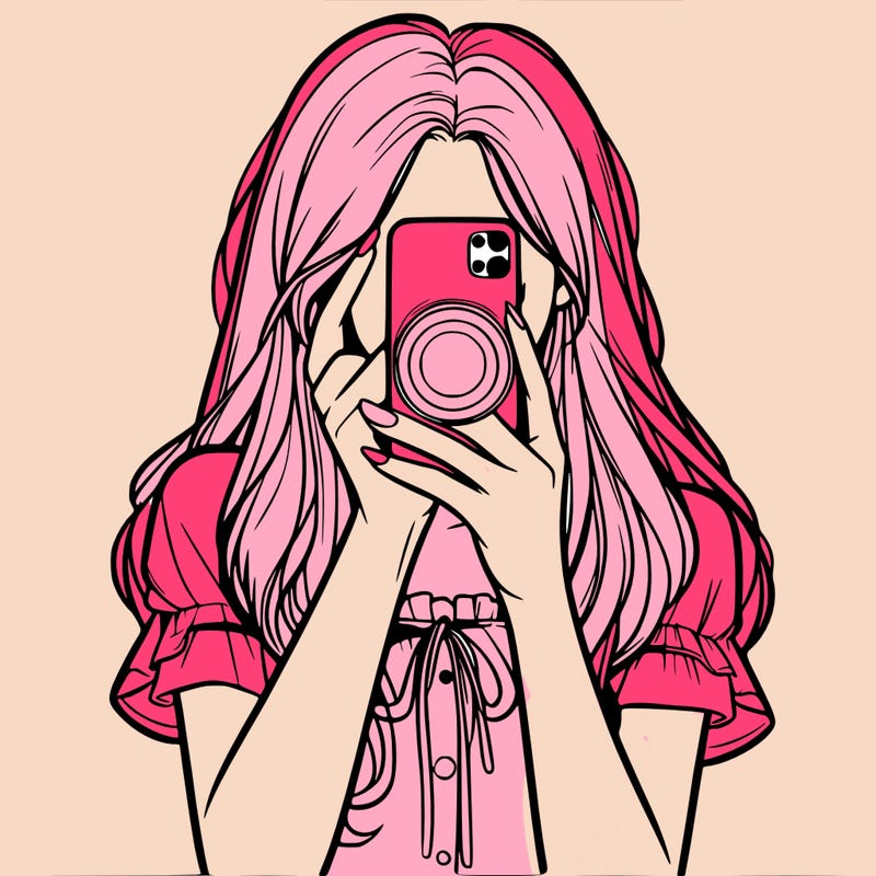 a realistic girl holding her phone taking pictures