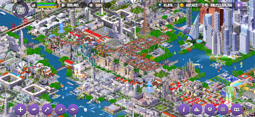 Designer City - Top down view of a large custom city with famous landmarks and skyscrapers in Designer City