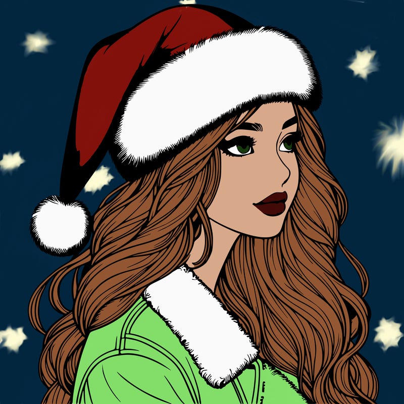 realistic girl in santa hat