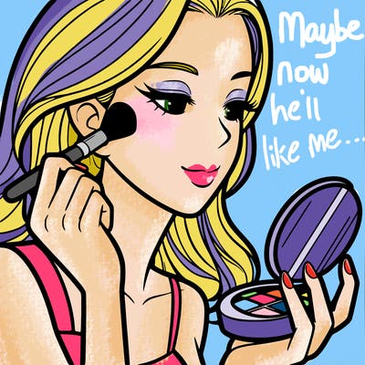 little girl putting on makeup