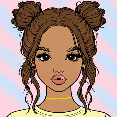 realistic girl with two buns in hair and lips