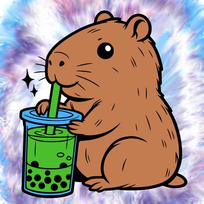 capybara drinking boba tea