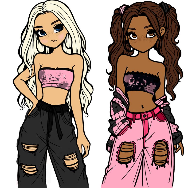 2 girls in crop tops and baggy jeans ripped