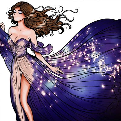 realistic woman in dress flowing the the wind