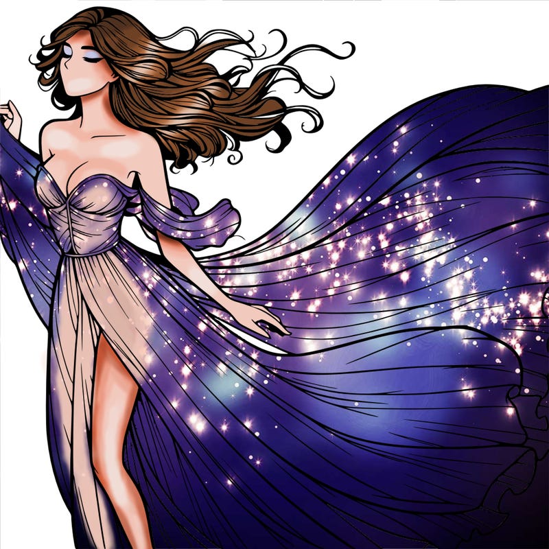 realistic woman in dress flowing the the wind