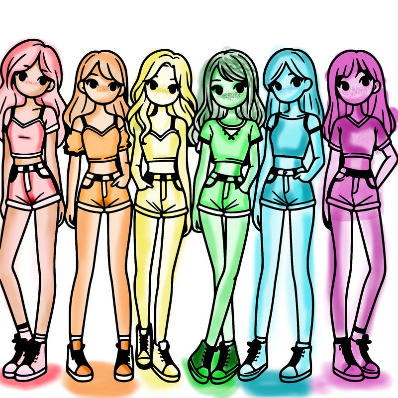 a group of girls wearing crop tops and shorts
