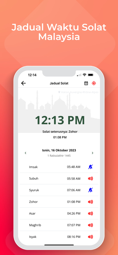 Sinar Harian - Berita Terkini - Sinar Harian app screen showing the Malaysia prayer times schedule with azan notification settings
