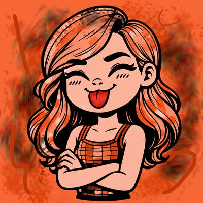 realistic girl crossing her arms and wearing a tank top with her tongue held out she has long hair