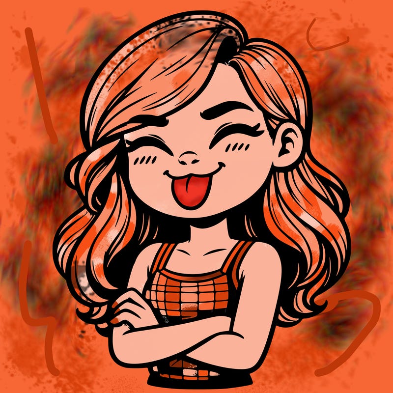 realistic girl crossing her arms and wearing a tank top with her tongue held out she has long hair