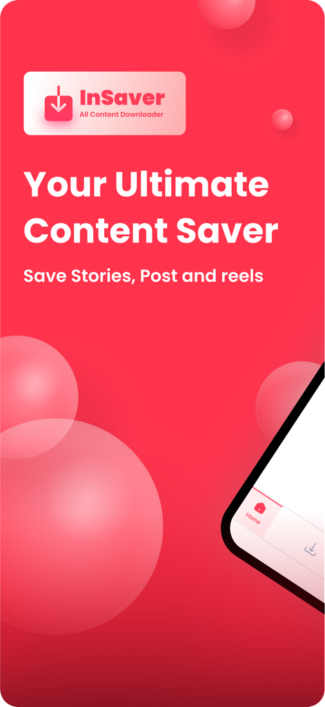 InSaver - Reel & Story Saver - InSaver app welcome screen for saving Instagram stories posts and reels