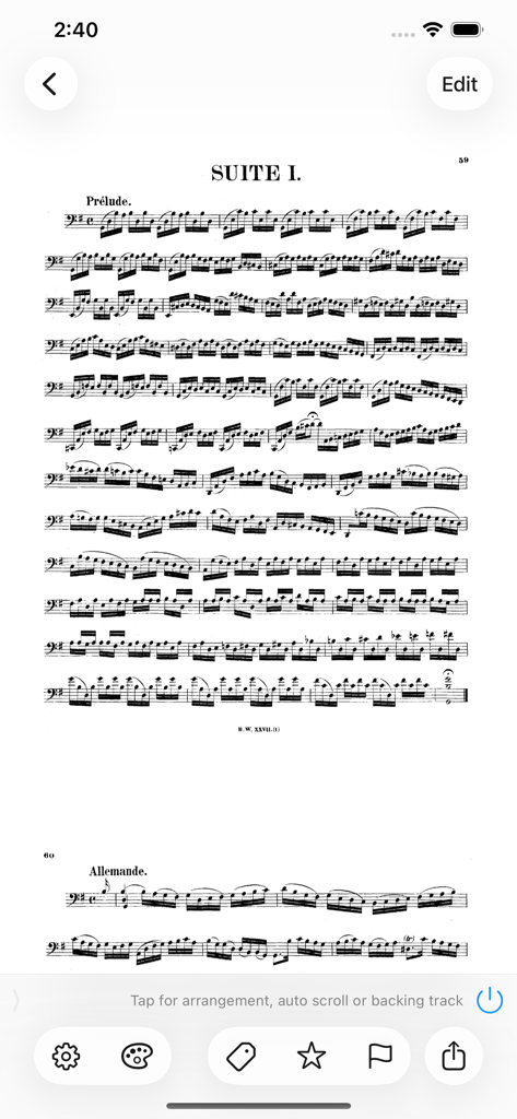 SongSheet Pro School Edition - Visualización de partituras clásicas con herramientas de navegación y rendimiento en SongSheet Pro.