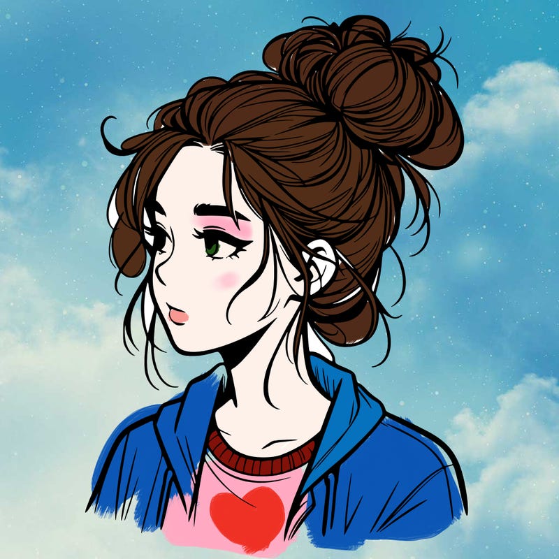 realistic teenage girl with a messy bun