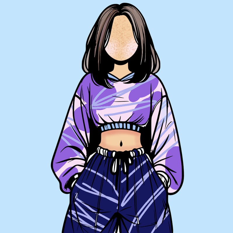 realistic girl faceless with baggy pants and a crop top