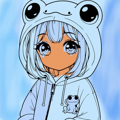 cute realistic girl in a froggy hoodie