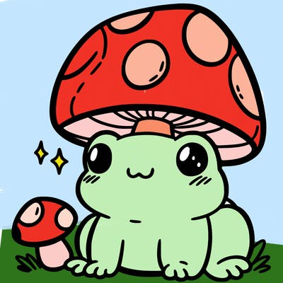 a cute frog with a mushroom hat
