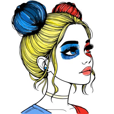 realistic girl with buns on the top of her head