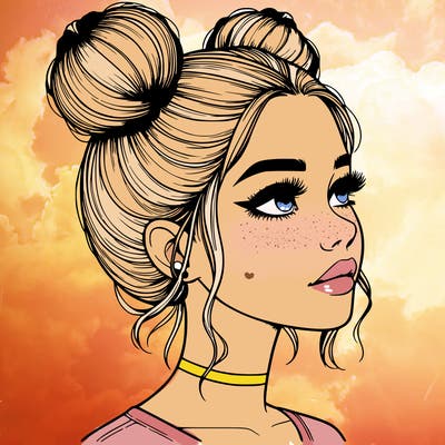 realistic girl with buns on the top of her head