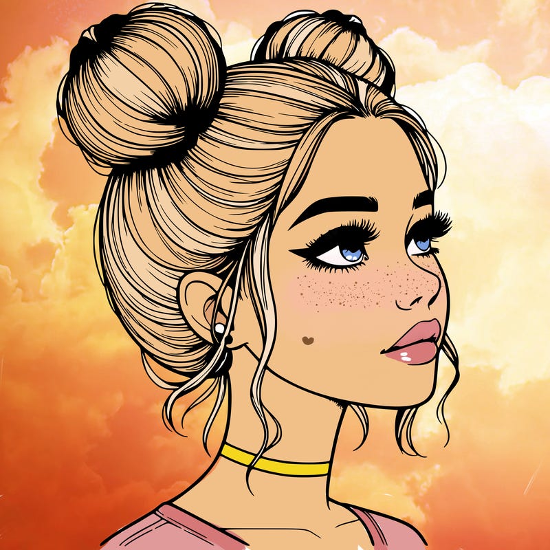 realistic girl with buns on the top of her head