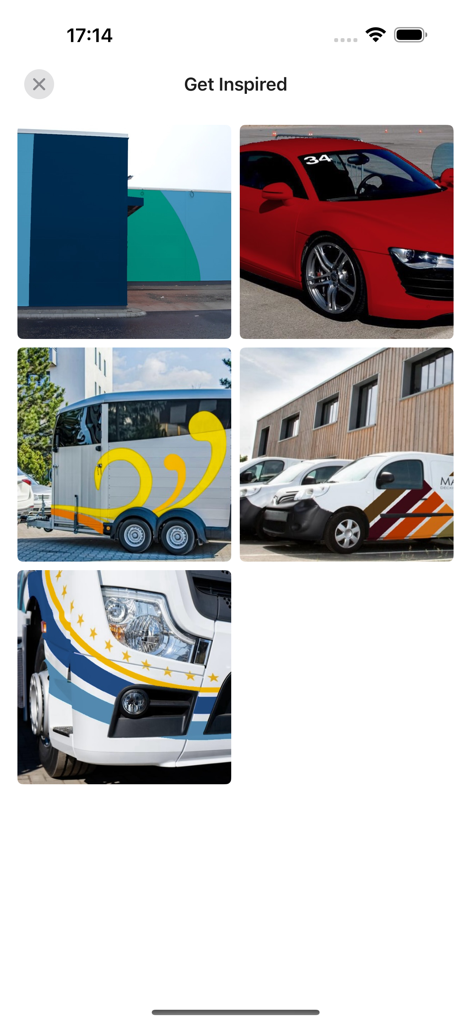 CAL Select 앱 영감 갤러리, 차량 랩 및 건축 그래픽 포함