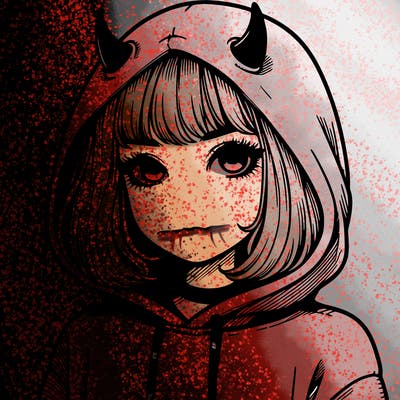 realistic girl with devil hoodie