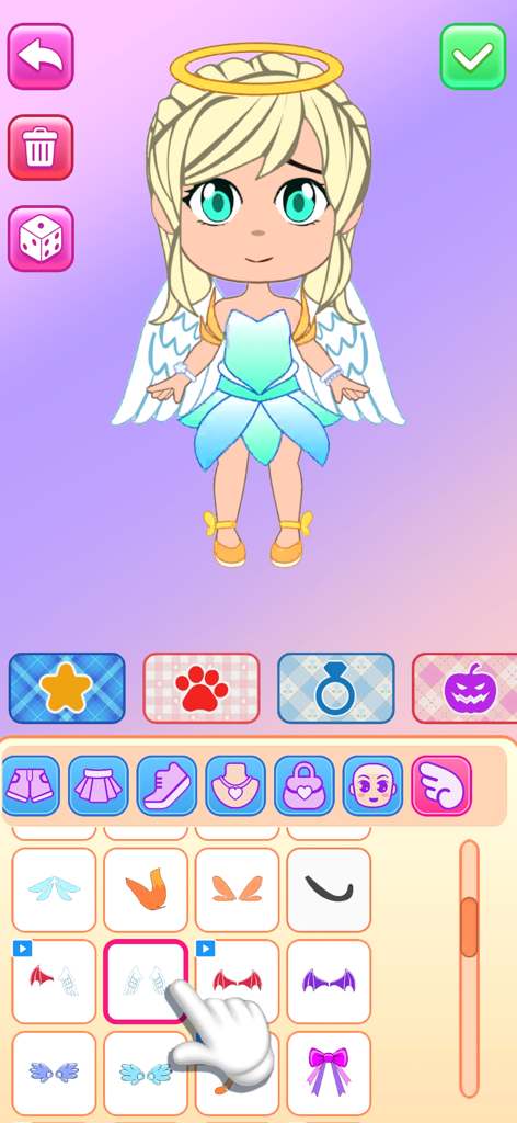 Chibi angel doll character customization in the Doll Dress Up game