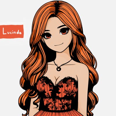 realistic girl with long hair and pretty prom dress