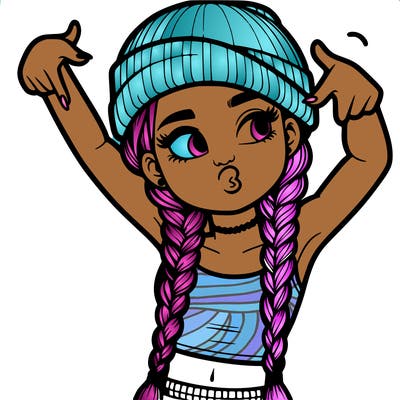 realistic teenage girl with braids and a beanie and crop top doing 🫶🏼
