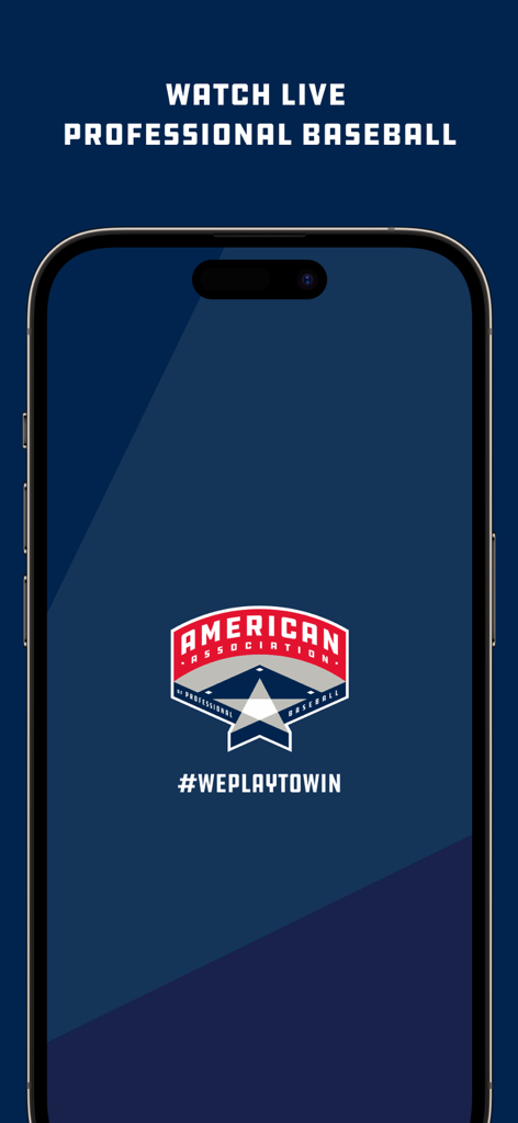American Association TV - American Association TV app splash screen featuring the league logo and the tagline watch live professional baseball.