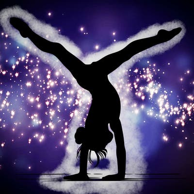 realistic gymnastic hand stand girl in four splits